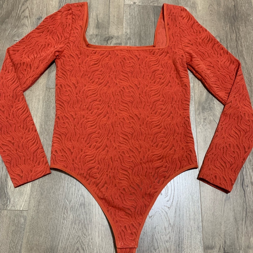 Aritzia Babaton Embossed Orange Bodysuit